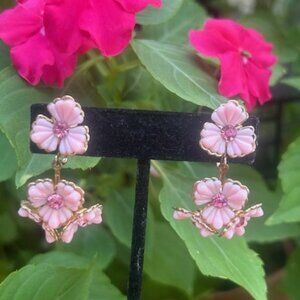 ❤️❤️PINK FLOWER Lucite Rhinestone EARRINGS